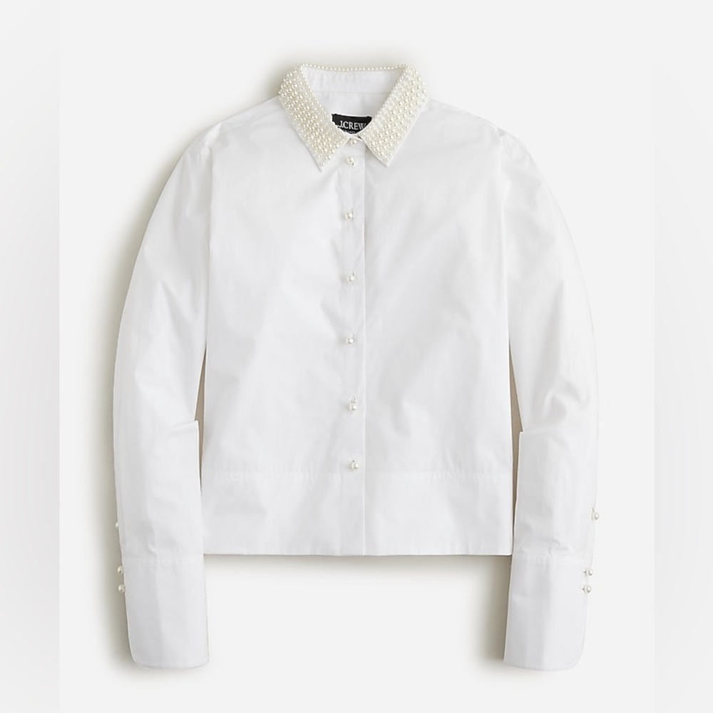 J. Crew White Embellished Crop Button Down Shirt